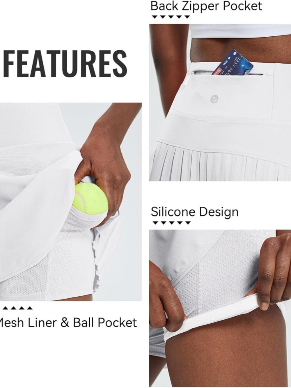 Tennis Skirt Pleated Golf Skorts with 3 Pockets - Picture 6 of 7